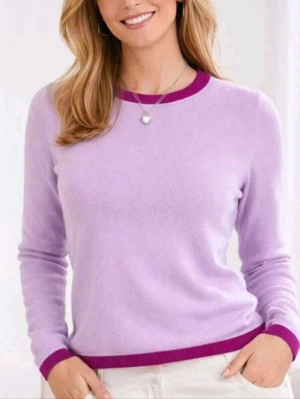 Lands End Tipped Cashmere Sweater 2X Lavender Purple